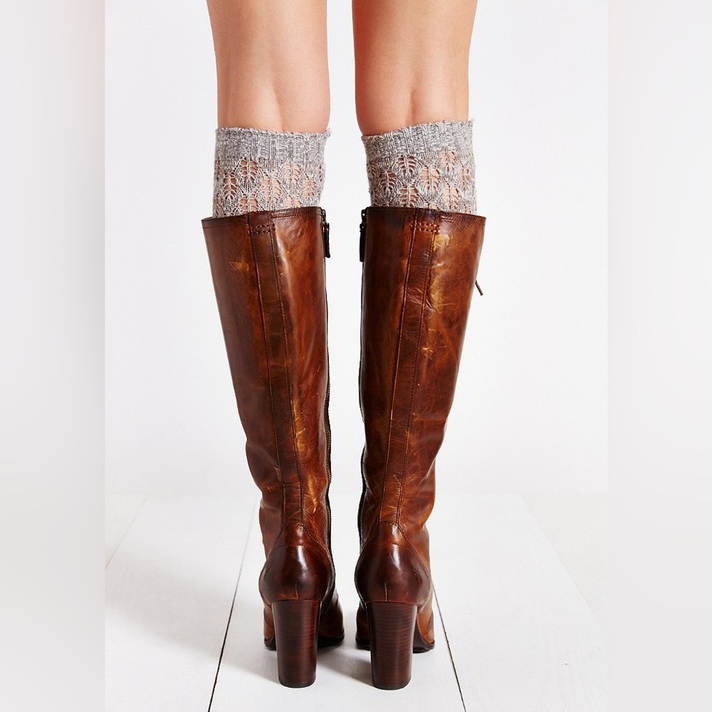 $699 Frye Parker Lace-Up Victorian Brown Leather Tall Boho Heeled Knee High Boot - Picture 3 of 16